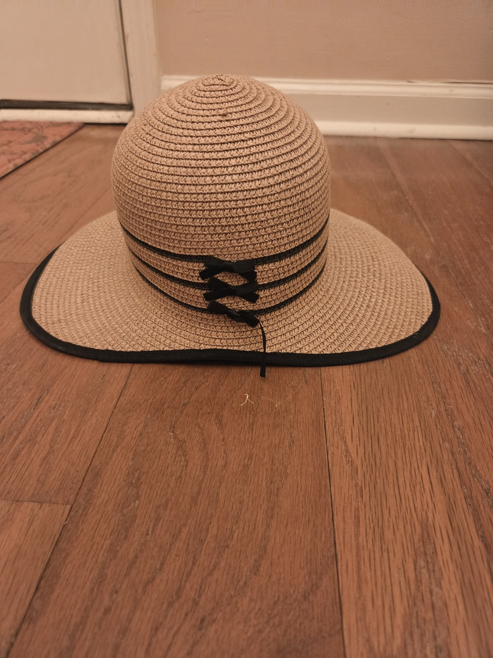Straw Sun Hat with Black Trim and Bow